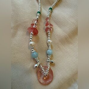 HAND MADE Silver Beaded Chain with Rose Quartz and others.